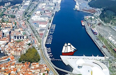 Barco Atyla En Avilés, Imagen del Puerto de Avilés, Ubicación Aérea del Barco, Visita al Barco Museo Niemeyer, 2022, 2023, Avilés Asturias