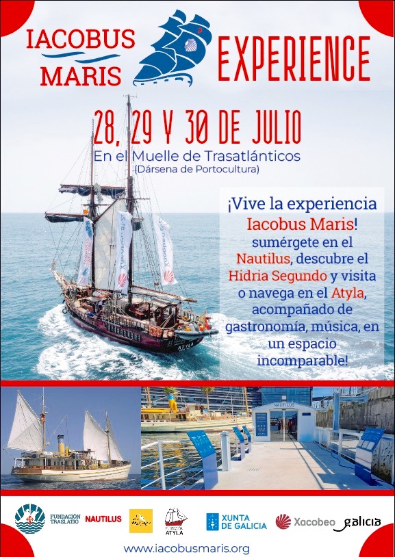 Póster Experiencia Iacobus Maris 2023 Fiesta Marítima de Vigo Barcos, Atyla, Hidria Segundo, Nautilus, Submarino, Muelle, Visitas Libres Póster Experiencia Iacobus Maris 2023 Fiesta Marítima de Vigo Barcos, Atyla, Hidria Segundo, Nautilus, Submarino, Muelle, Visitas Libres
